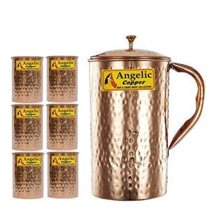 Angelic Copper Handmade Jug with Glasses Set, Set of 6 at Rs 979 only